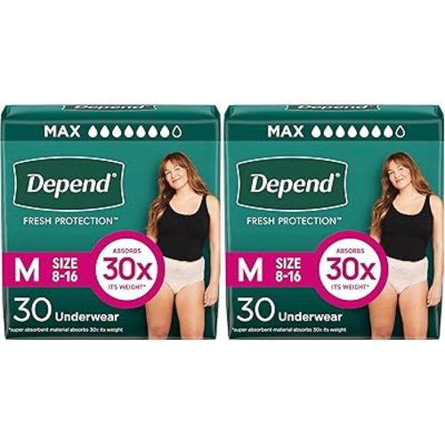 Depend Incontinence Underwear for Women, Medium, 60 Count | Maximum Protection | Blush | Disposable