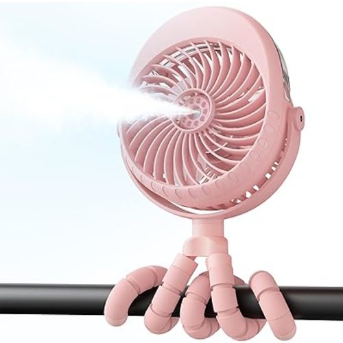 Baby Stroller Fan, Misting Fan Portable, Baby Girl Newborn Essentials Must Haves, Mist Cooling Spray Fans for Car Seat 4000mah Rechargeable, Camping Travel Beach Disney World Essentials Registry Gift