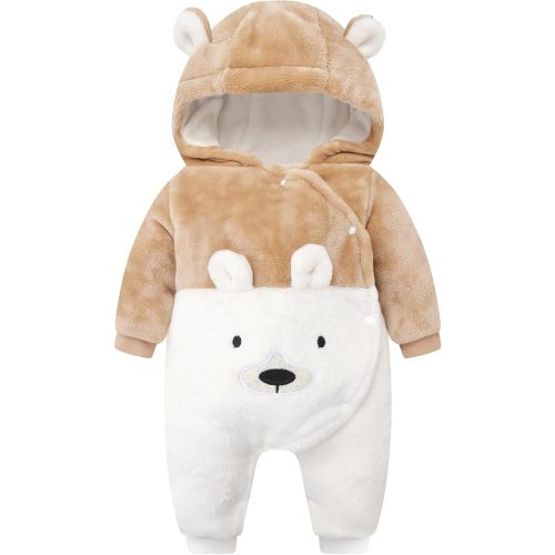 WYTbaby Grenouillère de neige en polaire pour bébé, combinaison épaisse à capuche ours pour tout-petits, filles, garçons, nourrissons