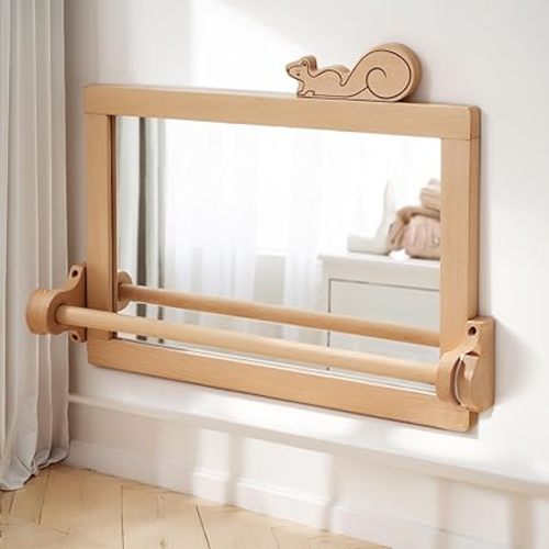 HI BABY MONMENT Montessori Mirror with Bar, Detachable Wooden Frame, Non-Shatter Safety, Wall Mount, Baby Mirror