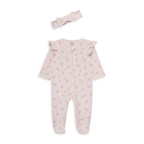 Girls' Sweet Rose Pink Cotton Footie and Headband - Baby