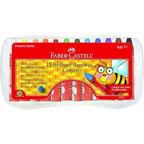 Faber-Castell Beeswax Crayons in Durable Storage Case: Non-Toxic Jumbo Triangle Crayons, Travel-Friendly Toddler Art Supplies for Kids (Ages 3+) (12 Count)