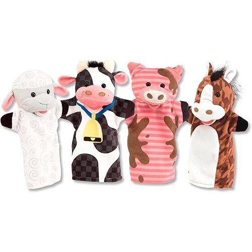 Melissa & Doug Farm Friends Hand Puppets (Set of 4) - Cow, Horse, Sheep, and Pig