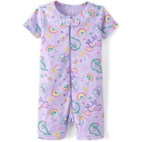 The Children's Place Baby Girls' and Newborn 100% Cotton Short Sleeve Zip Front One Piece Footless Pajamas