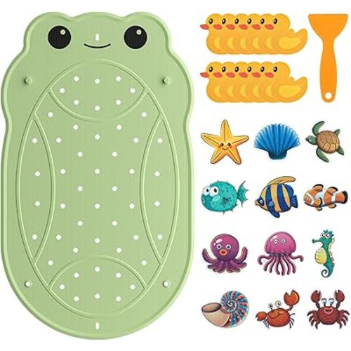 UNEEDE Kids Bathtub Mat with 24PCS Non Slip Bathtub Stickers, Non Slip Shower Mat for Toddlers, Washable Anti Slip Tub Surface, Soft Rubber Mat for Bathtub Shower, Waterproof Bathtub Essentials