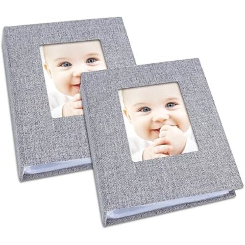 Vienrose Small Photo Album 4x6 Photos, 2 Pack Linen Cover Mini Photo Book, 26-Page Holds 52 Pictures, Baby Memory Book & Gift, Lightweight Brag Book for Photos, Artwork & Postcards Storage, Grey