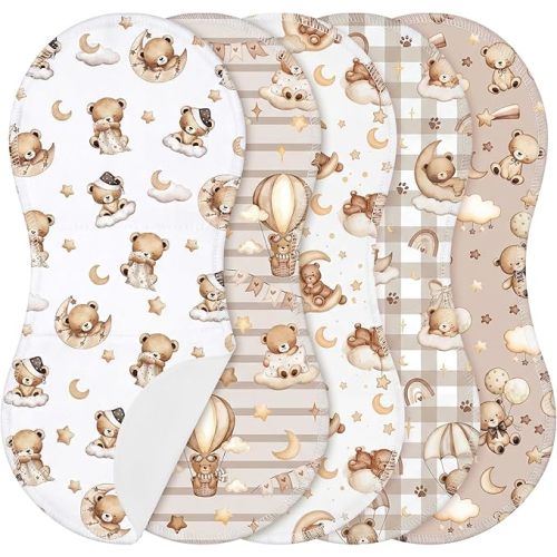 SmoothNovelty 5 Pack Teddy Bear Baby Burp Cloths Soft Absorbent Burping Rags for Newborns 19"x9" Spit up Cloths for Boy Girl Newborn Baby Shower Registry Gifts Set Nursery Decor