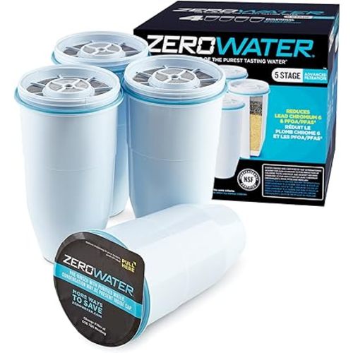 ZeroWater Official Replacement Filter - 5-Stage 0 TDS Water Filter Replacement IAPMO Certified to Reduce Lead, Chromium, and PFOA/PFOS 4-Pack