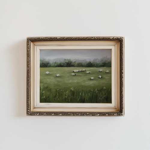 Sheep Original Oil Painting Art Print Sheep Wall Art Lamb Painting Moody Boho Decor French Farmhouse Scottish Wooly Blackface Sheep Art