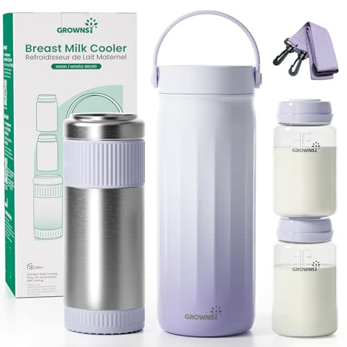 Grownsy 22oz Portable Breast Milk Cooler for Work & Travel,24H+ Chill | 360 Cooling, Keep Fresh Breastmilk 24H, No Ice Crystals, Leakproof Steel Core, Dishwasher Safe, Baby Breastfeeding Essential