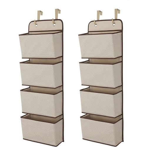 Delta Children 4 Pocket Over The Door Hanging Organizer - 2 Pack, Easy Storage/Organization Solution - Versatile and Accessible in Any Room in the House, Beige