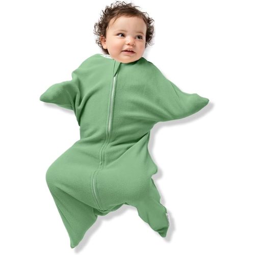 SleepingBaby Zipadee-Zip Transition Swaddle - Cozy Fleece Wearable Blanket with Two-Way Zipper for Baby Sleep - Fleece Basil, Small (4-8 Month)