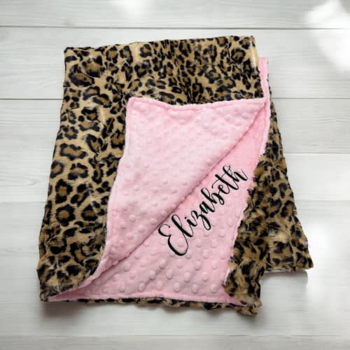 Personalized Baby Girl Minky Blanket: Leopard Monogram