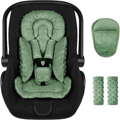 Infant Car Seat Insert Boy Girl, 3 in 1 Newborn Carseat Insert with Strap Pads, Car Seat Head Support for Baby Strollers, Swings, and Bouncers, Comfortable and Machine Washable, Forest Green