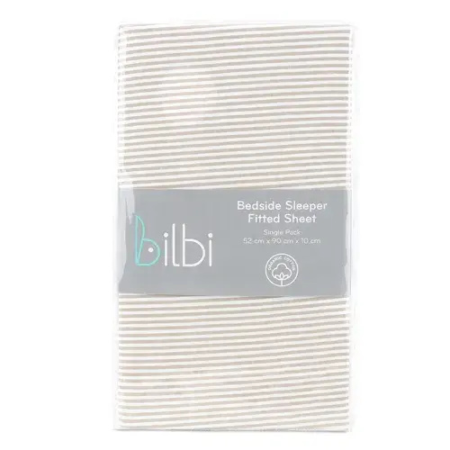 Bilbi Bedside Sleeper Fitted Sheet Taupe Stripe | Baby Bunting AU