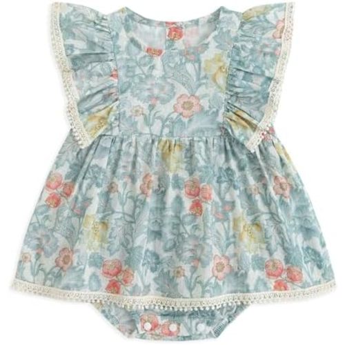 Simplee kids Baby Girl Romper Dress, Square Neck Vintage Floral, 0-24M