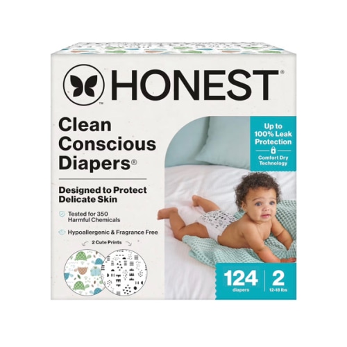 Amazon.com: The Honest Company Comfort Dry Disposable Diapers for Sensitive Skin, Hypoallergenic, Fragrance-Free, Turtle Time + Pattern Play, Club Box Size 2 (12-18 lbs), 72 Count : Baby