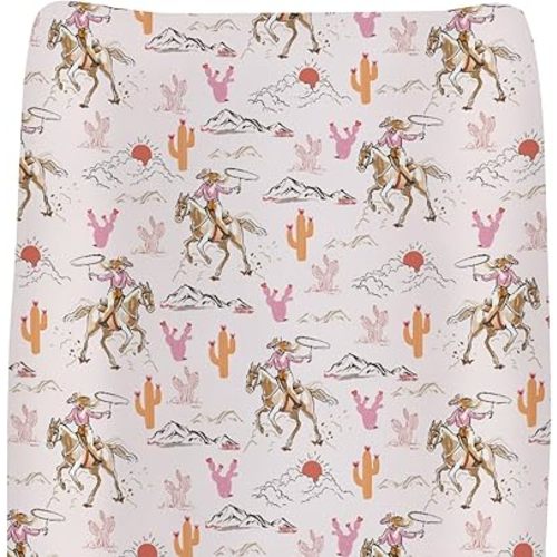 Cute Pink Cowgirl Changing Pad Covers for Baby Girls Western Cowgirls Horse Cactus Mountain Sunset Fitted Change Table Pad Covers Mats Wild West Desert Soft Diaper Changing Table Sheets 32''×16''
