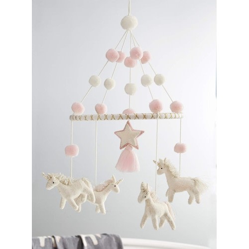 NWT Mud Pie Felt Unicorn Mobile Nursery Baby Crib in Pink HAND CRAFTED CELESTIAL