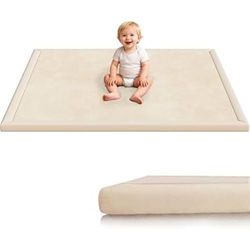 Baby Play Mat for Floor, 1.3'' Thick Memory Foam Tummy Time Mat - Super Soft Coral Velvet Nursery Rug with Non-Slip Backing, Crawling Rug for Toddlers/Infants, Yoga & Tatami Use, 50''x 50''
