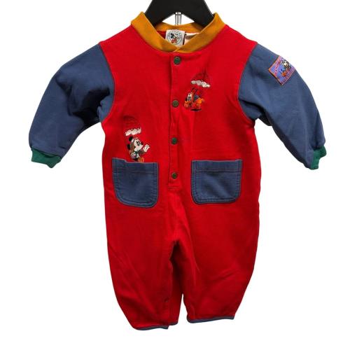 Vintage Baby Mickey & Co Disney Colorblock Fleece Romper 24M Red Blue 90s Pluto