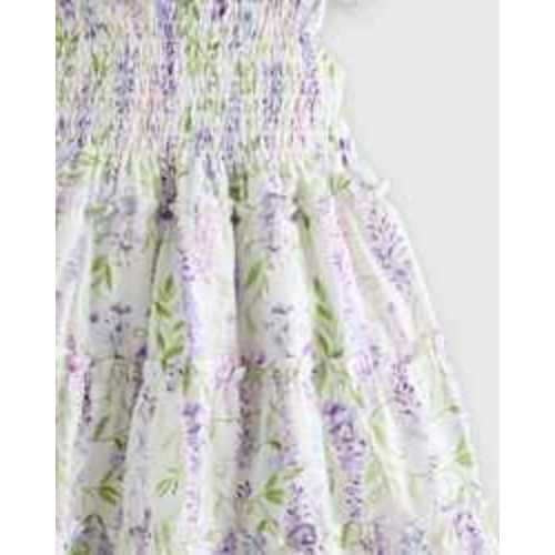 100% Organic Cotton Poplin Smocked Dress - Baby Girl in Wisteria Floral