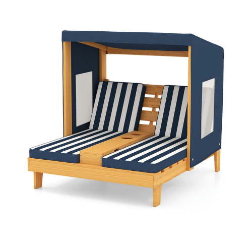 Topcobe Kids Patio Lounge Chair with Cup Holders and Awning, Toddler Living Room Chair-Navy