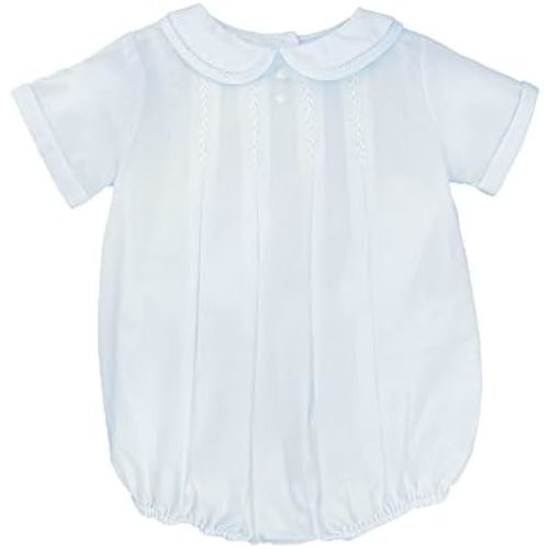 Petit Ami Baby Boys' Romper with Pleats and Feather Stitching, Blue