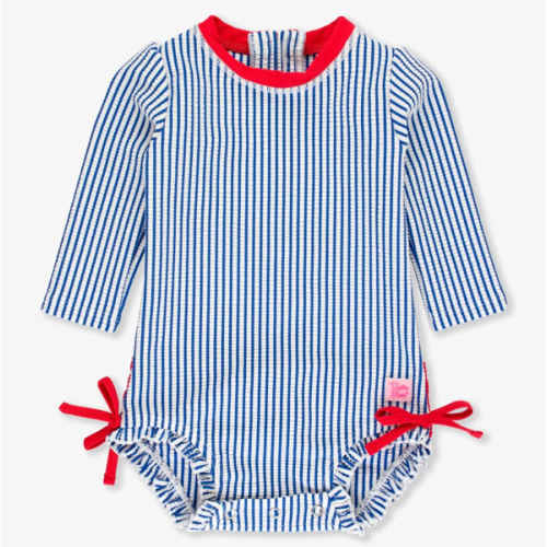 Seersucker Long Sleeve Rash Guard One Piece | RuffleButts & RuggedButts