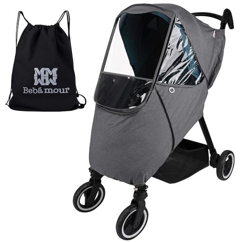 Bebamour Stroller Rain Cover,Universal Stroller Accessory,Waterproof,Windproof Protection,Baby Travel Weather Shield (Light Grey)