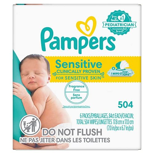 Pampers Sensitive Water Based Hypoallergenic and Unscented Baby Wipes, 504 count (Packaging May Vary)