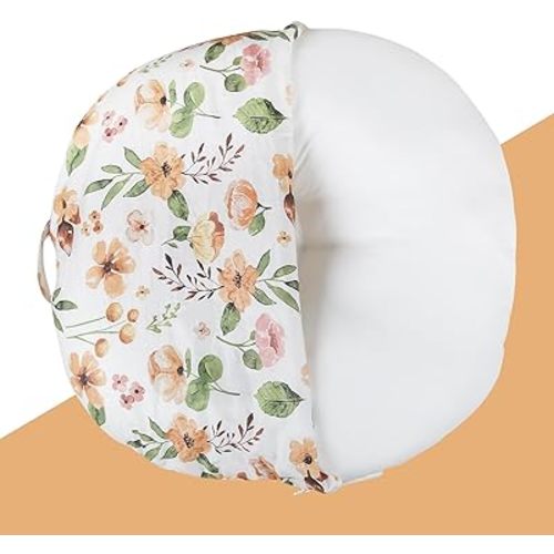 EFELIM Portable Sleeper Pillow with Cotton Cover, Soft Floor Lounger Pillow Thicken Infant Lounger for Baby Shower Travel Removable Cover (Flower)