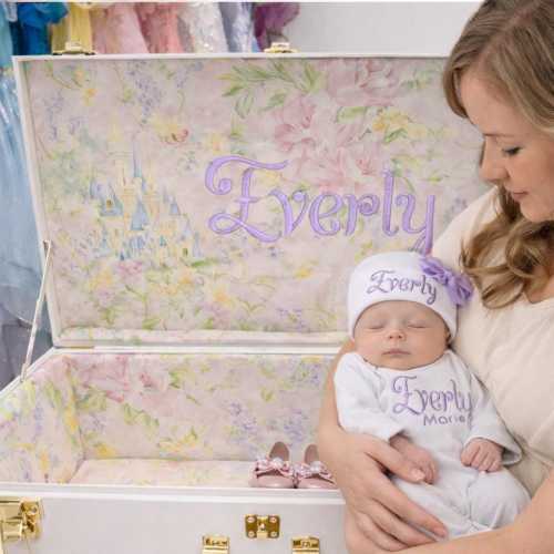 Personalized Princess Baby Embroidered Keepsake Trunk, Custom Name Memory Box, Toddler dress-up box, Nursery Heirloom Baby Shower gift, girl