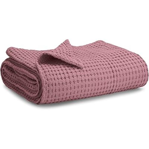 Comfy Cubs Waffle Weave Baby Blanket - 102 x 102 cm Cotton Blanket with Textured Design - Designed in The US, Lightweight Soft and Cozy Cover for Newborn, Toddlers, Boys & Girls - Mauve