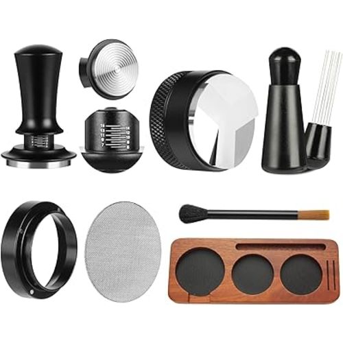 7 PCS Espresso Accessories,Espresso Tamper Tools,WDT Tool Espresso Machine Accessories Kit,Coffee Tamper with Wood Espresso Tamping Station,Distributor,Stirrer,Dosing Funnel,Brush,Puck Screen (58mm)