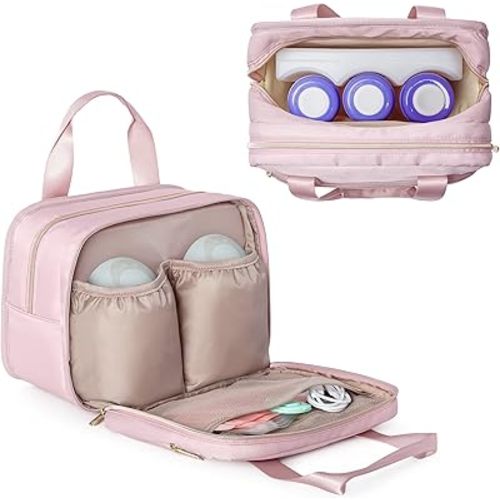 Fasrom Breast Pump Bag with Cooler, Portable Pump Carrying Case for Working Moms, Pink (Bag Only, Patent Design)