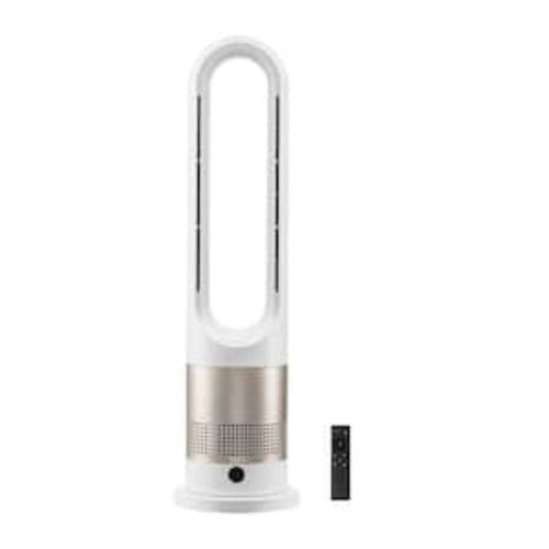 Tower Fan Bladeless, 7.1 in. 16 ft. /s Velocity Quiet Tower Fan in White that Blows Cold & Heating Air, with 8 Speeds