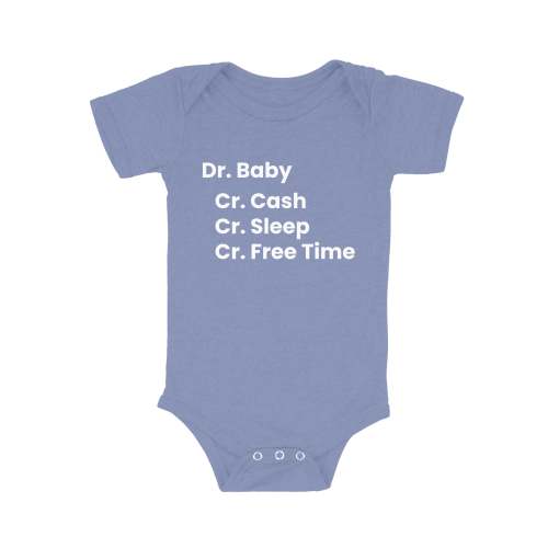 TB4A™ Accounting Baby Bodysuits | Dr. Baby, Cr. Cash, Sleep, Free Time Baby Bodysuit