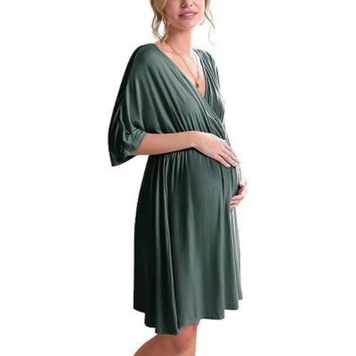 Ekouaer 3 in 1 Labor/Delivery/Hospital Gown Maternity Dress Nursing Nightgown Sleepwear for Breastfeeding 1&2 Pack Dark Green S