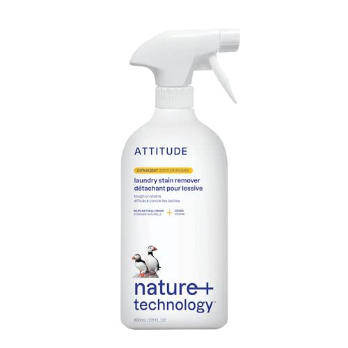 ATTITUDE Laundry Stain Remover, Plant and Mineral-Based Ingredients, Vegan and Cruelty-free Household Products, Citrus Zest, 27.1 Fl Oz