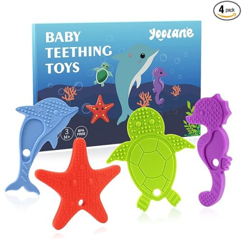 Baby Teether [Original] - Silicone Teething Toys for Babies, Ocean Sea Animals Shape Teething Relief Chew Toy | Stuff Essential and Gift for Toddler Infant Boy Girl 3+ Months | 4 Pieces