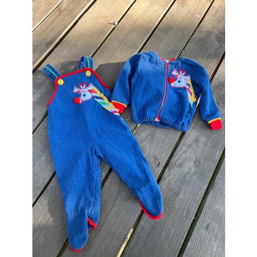 Vintage Infant Denim Overalls & Jacket Set: Rainbow Giraffe Applique, 6-9 Months