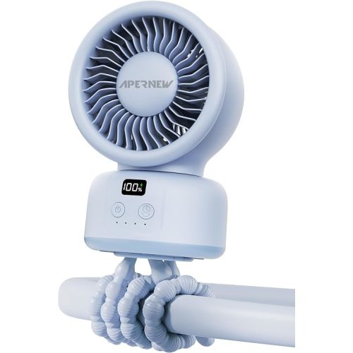 Portable Stroller Fan, 9000mAh Rechargeable Baby Stroller Fan with Auto Oscillating, 1-4H Timer, 100-Speeds Quiet Mini Clip on Fan, LED Display for Car Seat, Crib, Travel, Blue