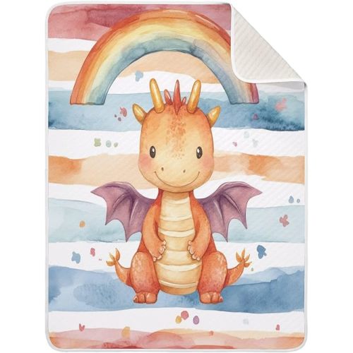 Rainbow and Dragon Cotton Baby Blanket 30" x 40" Warm Soft Breathable Muslin Swaddle Blankets for Toddler Boys Girls Nursery Receiving Wraps