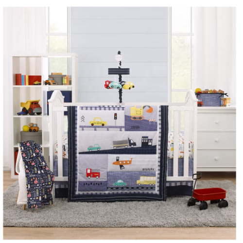 Transportation Trails Navy, Red, and Yellow Busy Cars, Trucks, Fire En – NoJo Baby & kids