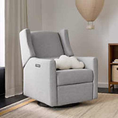 Babyletto Kiwi Olive Green Boucle Nursery Power Glider Recliner Chair with Light Wood Base