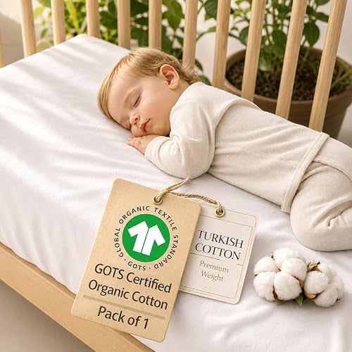 Organic Crib Sheet - Pure Heritage Turkish Cotton, GOTS Certified Premium Weight, Ultra Soft, Breathable Fitted 1 Pack - Toddler Bed Mattress Sheets for Boys & Girls