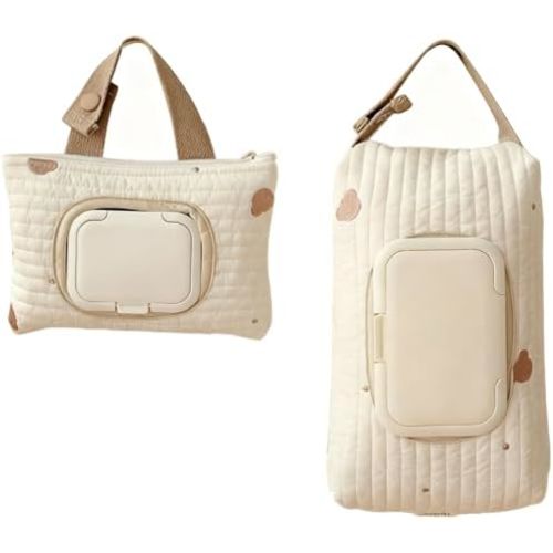 Bear Embroidery Wet Wipe Pouch, Hanging Storage Bag with Clip for Baby Stroller & Diaper Bag, Portable & Easy-Access Wipes Holder for Travel and Daily Use (Khaki)