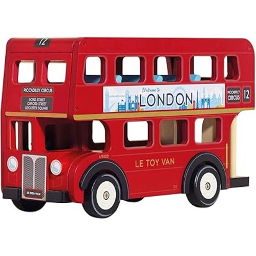 Le Toy Van - Cars & Construction - London Double Decker Bus - Wooden Bus - Role Play Toy - Suitable for Girls & Boys Age 3+, Red