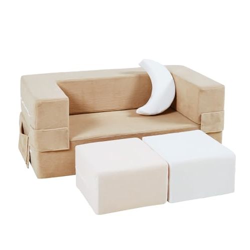 Elftopia Modular Kids Sofa,Toddler Couch Foam Armchair for Kids,Children Convertible Plush Sofa Play Set,Fold Out SofaBed(Classic Color)